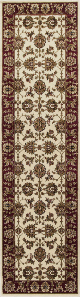 HomeRoots 7' Octagon Ivory or Red Floral Vines Bordered Indoor Area Rug