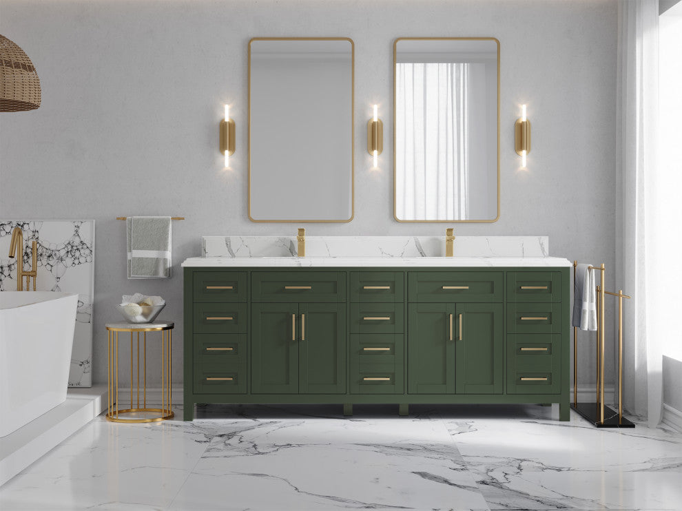 Cambridge 84 Double Sink Bath Vanity in Pewter Green 1.5" Calacatta Laza