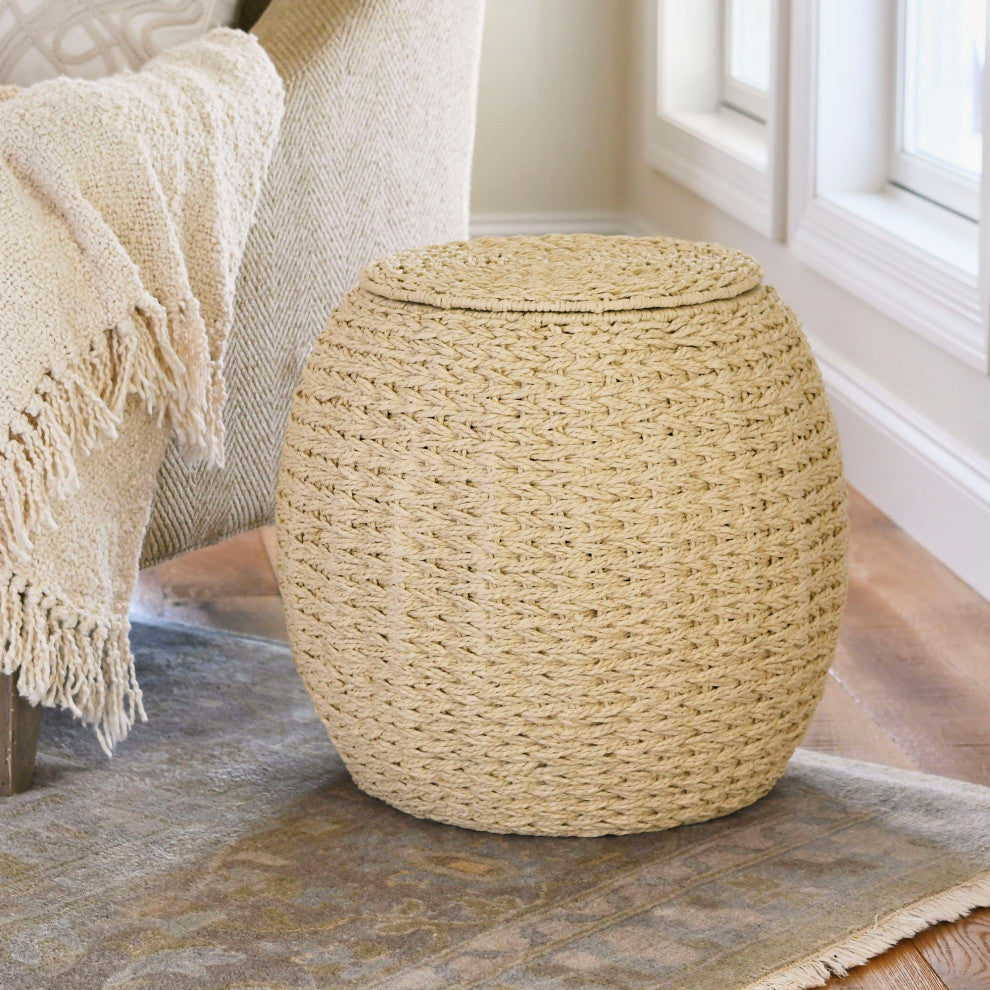 Handwoven Paper Rope Barrel Wicker Storage Basket Side Table