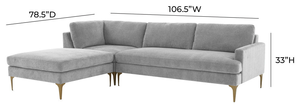 Serena Gray Velvet Left Arm Facing Chaise Sectional