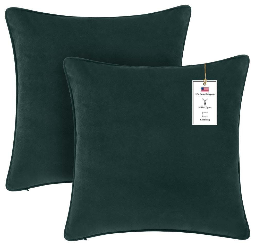 A1HC Soft Velvet Throw Pillow Covers Only, Set of 2, Forest Green, 24"x24"