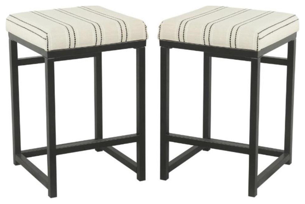 Home Square 24" Metal and Fabric Counter Stool in Black & White - Set of 2