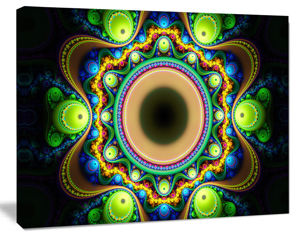 Green Fractal Pattern with Circles, Abstract Canvas Art Print, 20x12