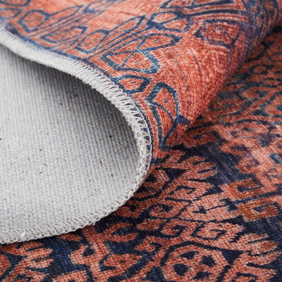 Welch Oriental Machine Washable Tan/Blue Rug, 7'10"x9'10"