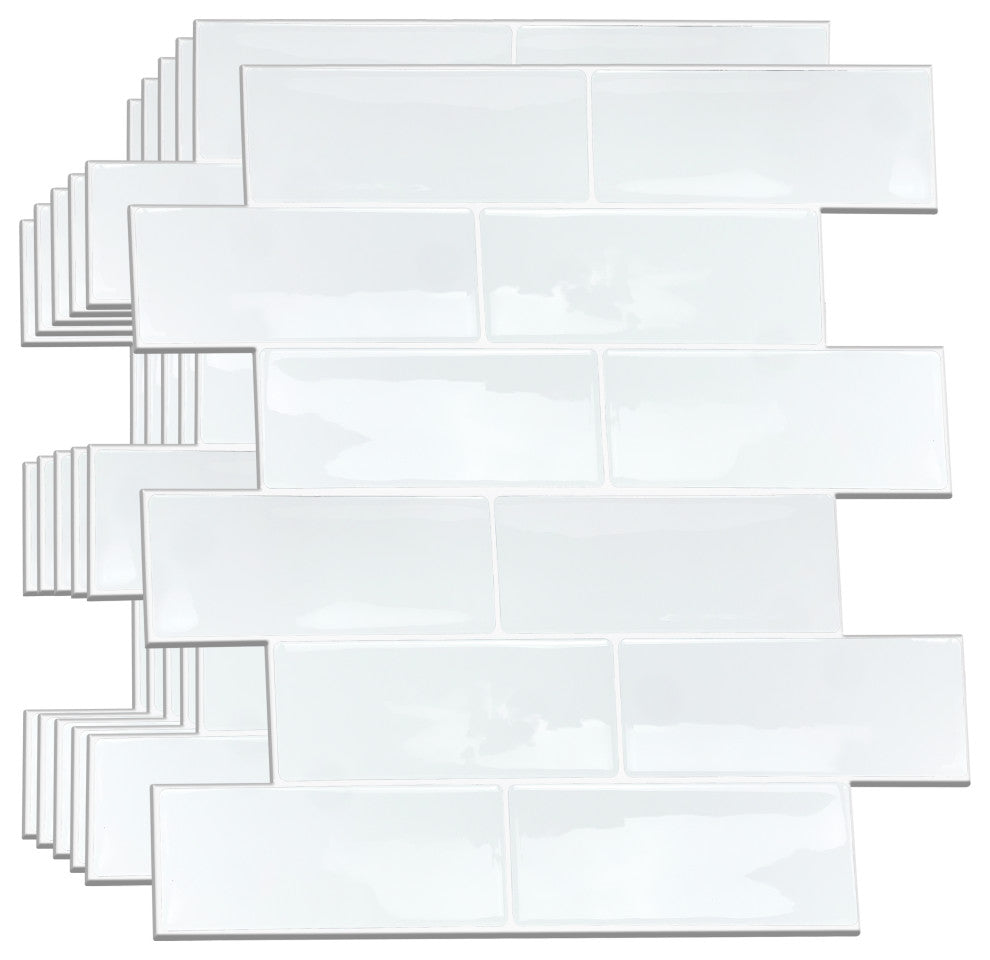 12"x6" London Minimalist Brilliant All-White Glossy 3D Tile Stickers