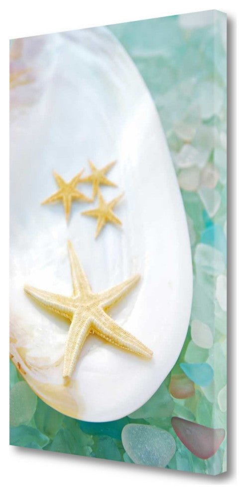 3" Four Yellow Starfish and Colorful Seaglass Giclee Wrap Canvas Wall Art