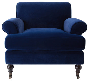 Alana 38" Lawson Accent Arm Chair, Metal Casters, Navy Blue Velvet