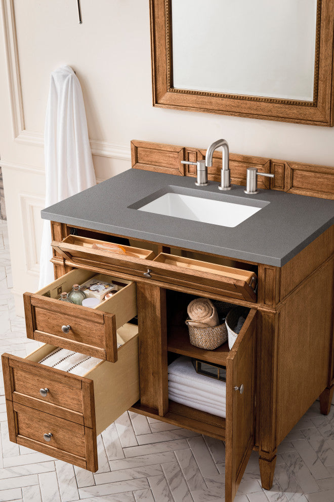 Brittany 36" Saddle Brown Vanity, Gray Expo Quartz Top