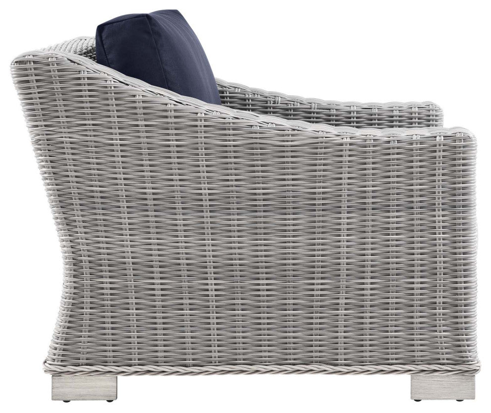 Outdoor Patio Wicker Rattan 9-Piece Sectional Sofa Furniture Set Light Navy