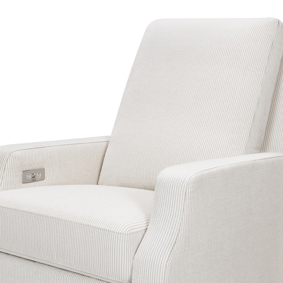 Crewe Electronic Recliner and Swivel Glider, Fog Chatham Stripe Performance Eco-Weave