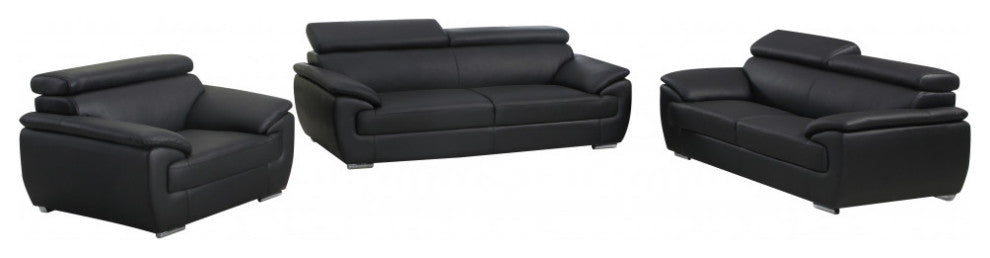 114" Captivating Black Leather Sofa Set