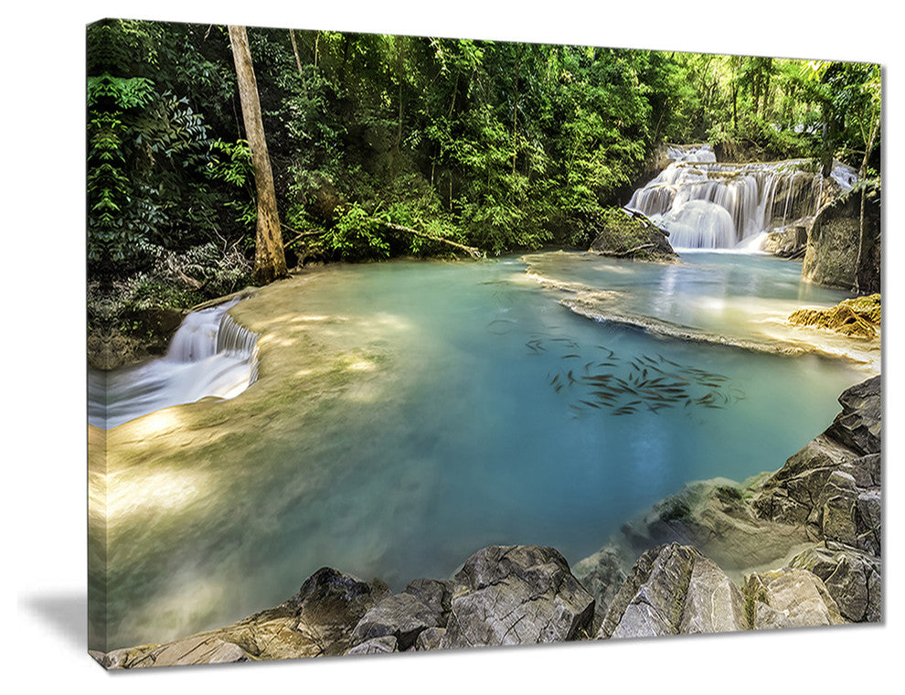 "Blue Erawan Waterfall" Landscape Canvas Photo Print, 20"x12"