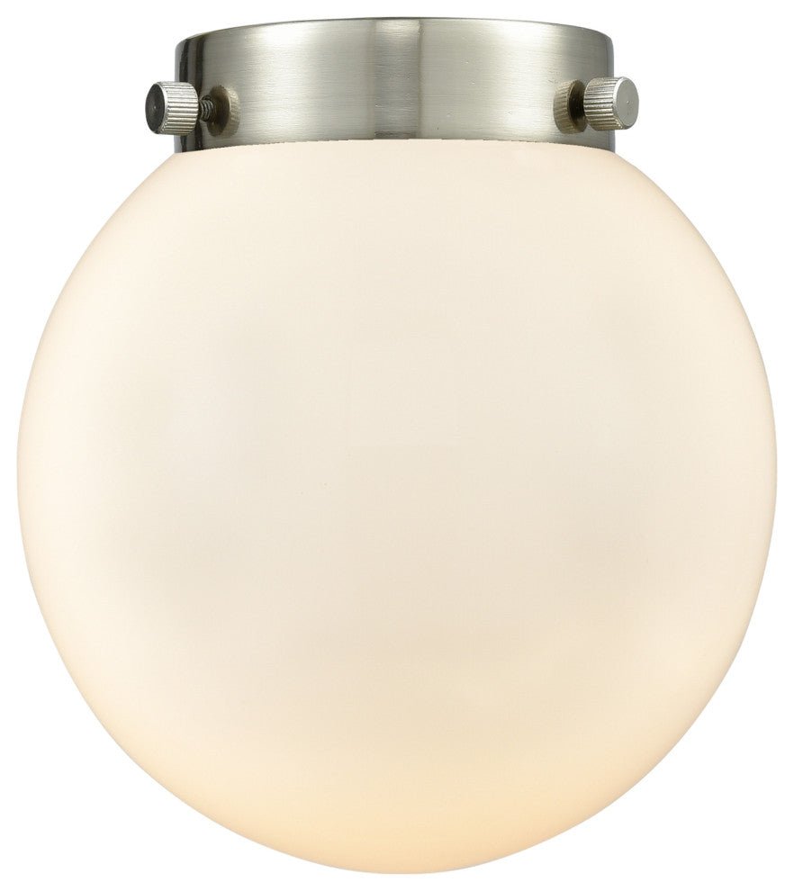 Small Edison Beacon 7" Semi-Flush Mount, Brushed Satin Nickel, Matte White Shade