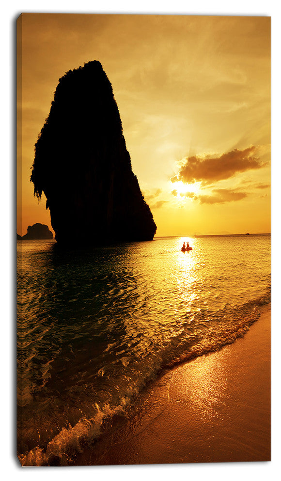 Amazing Evening Tropical Beach, Seashore Canvas Art Print, 16"x32"