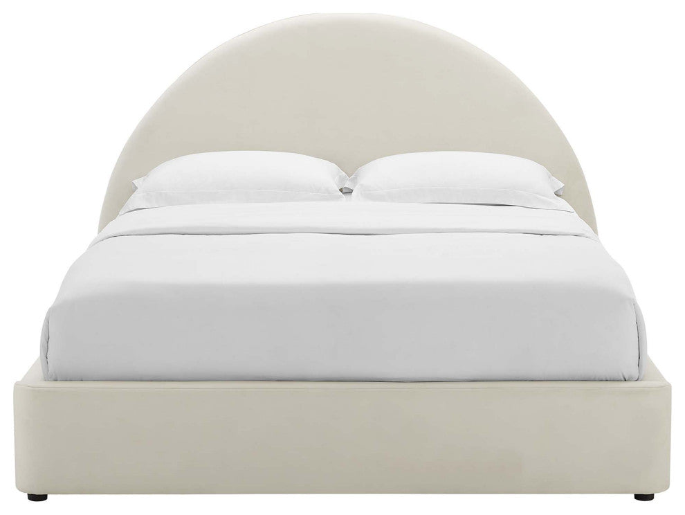 Resort Performance Velvet Arched Round Queen Platform Bed, Alabaster