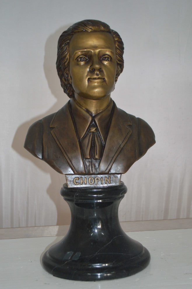 Frederic Francois Chopin Bust Bronze Statue -  Size: 12"L x 8"W x 21"H.