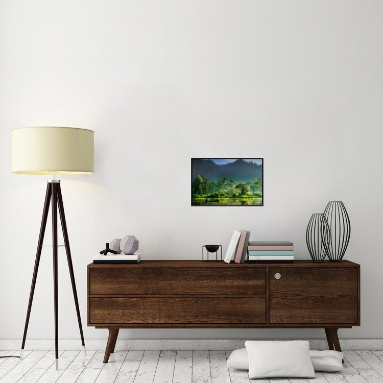"Painting Of Nature" Framed Canvas Giclee by Hardibudi, 23x15"