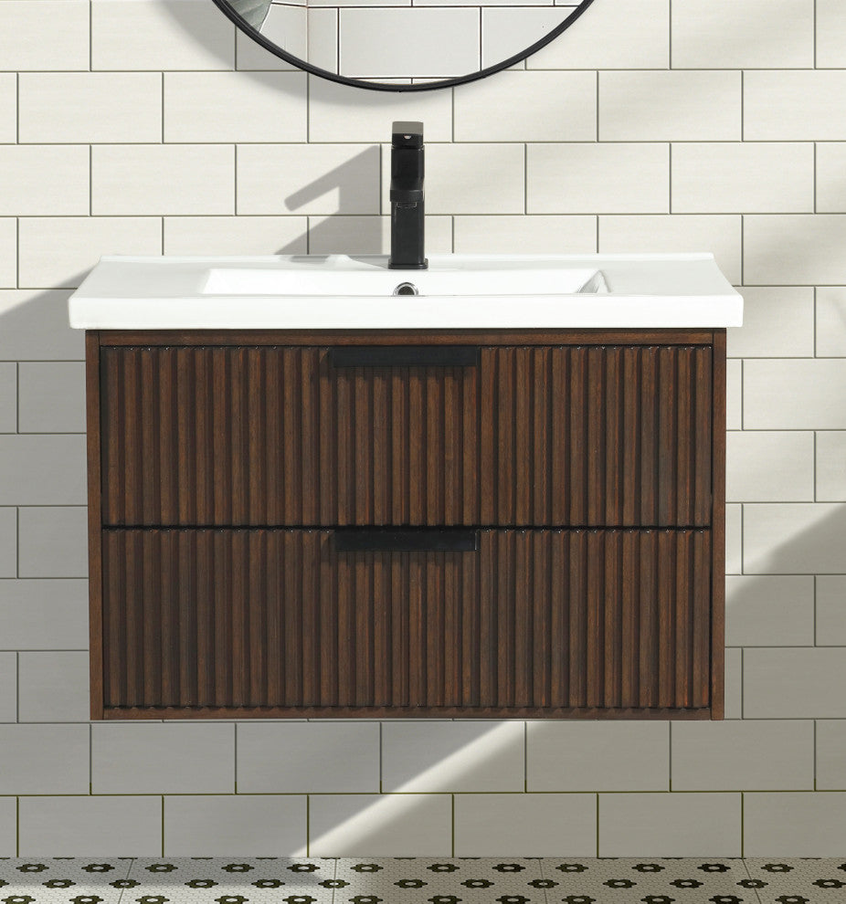 Ari Kitchen and Bath San Diego Bath Vanity, Walnut, 30", Single Sink, Floating