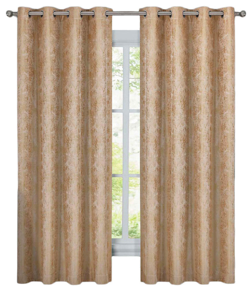 Bali 2PC Blackout Abstract Grommet Curtains, Gold, 108"x63"