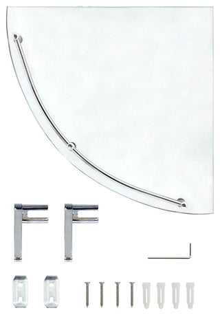 MODONA's 10.5" Glass Corner Shelf With Rail, Polished Chrome