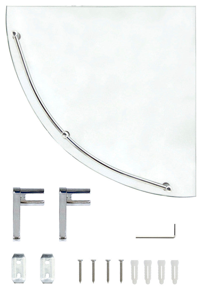 MODONA's 10.5" Glass Corner Shelf With Rail, Polished Chrome