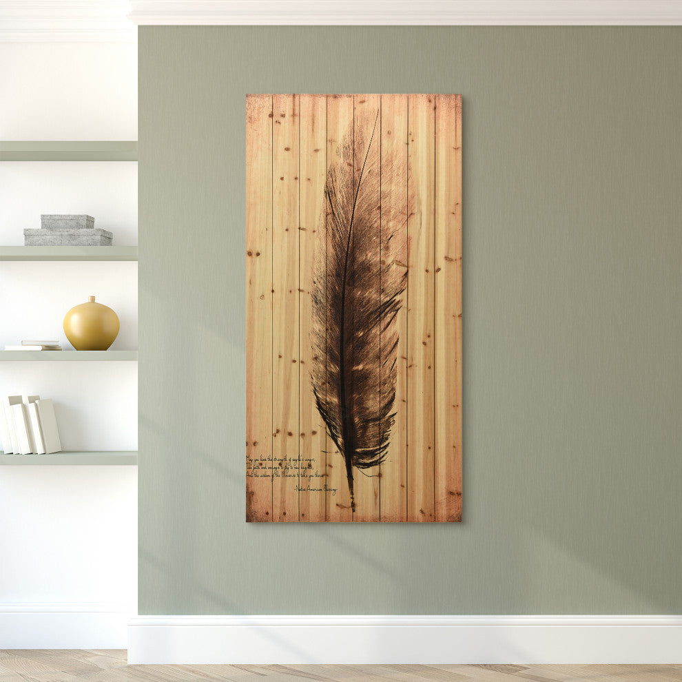 "Feather on the Wind" Wood Wall Art Giclee Printed on Solid Fir Wood