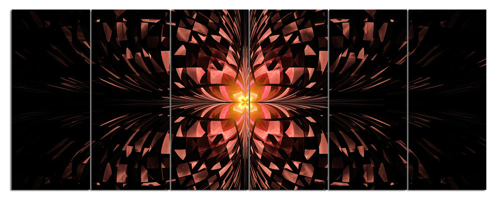 Brown Butterfly Pattern on Black, Abstract Art on Canvas, 70"x28", 6 Panels