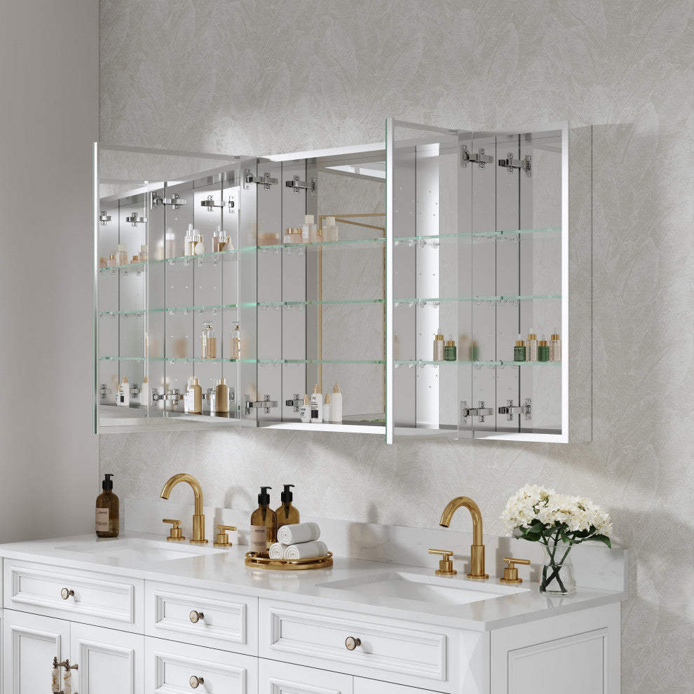 Recessed/Surface Mount Bathroom Medicine Cabinet, Reverse Installation, 64"x30"-