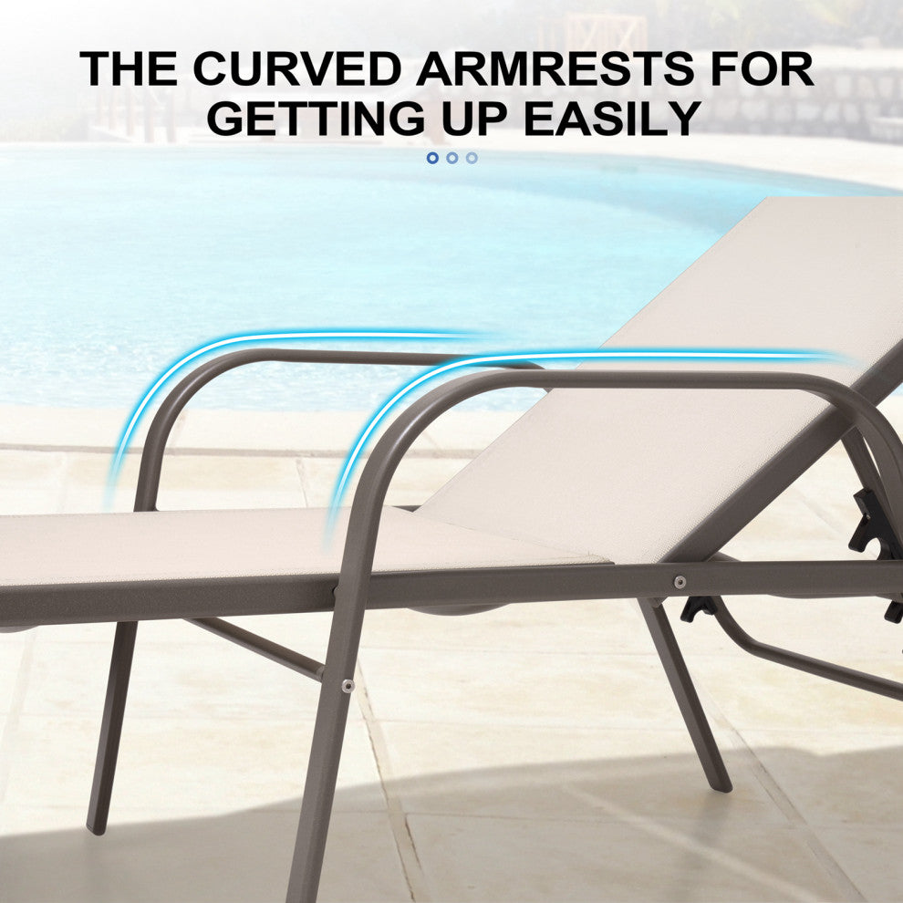 Aluminum Chaise Lounge Chair, Adjustable Outdoor Recliner, New Beige