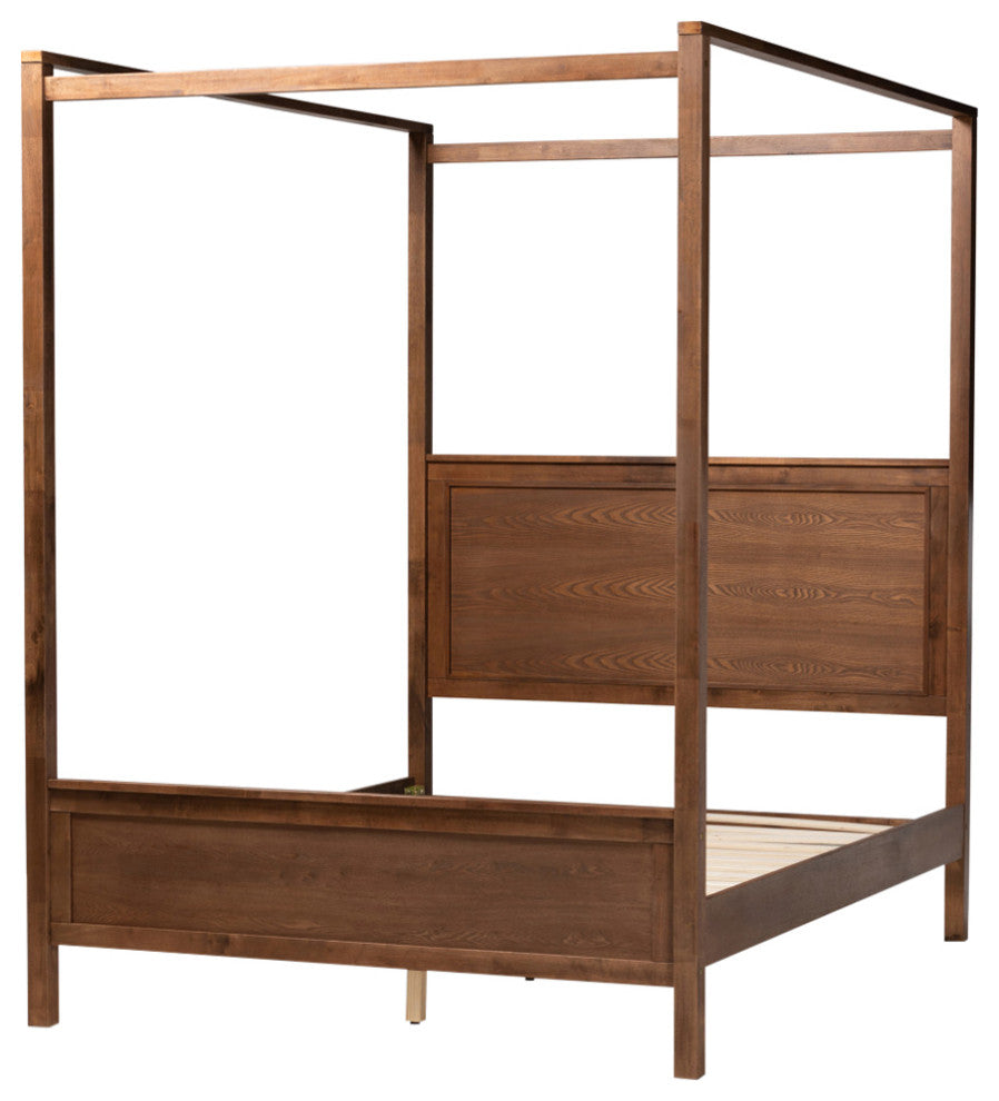 Frederike Modern Farmhouse Walnut Effect Platform Canopy Bed, King