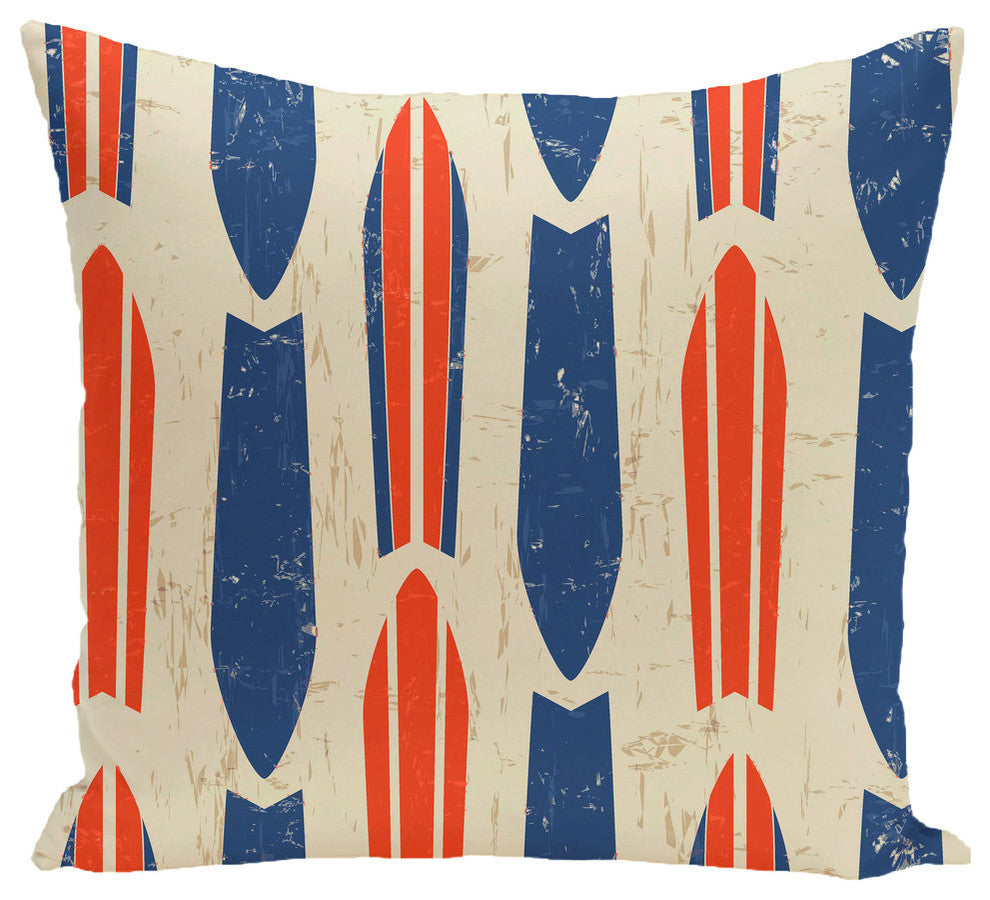 Dean, Geometric Print Outdoor Pillow, Orange, 20"x20"