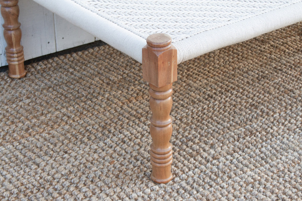 Bleached Wood and White Woven Charpai Coffee Table