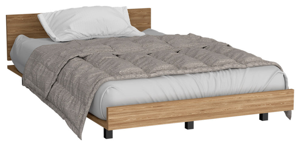 Ethereal Twin Bed Base with Headboard, Pine