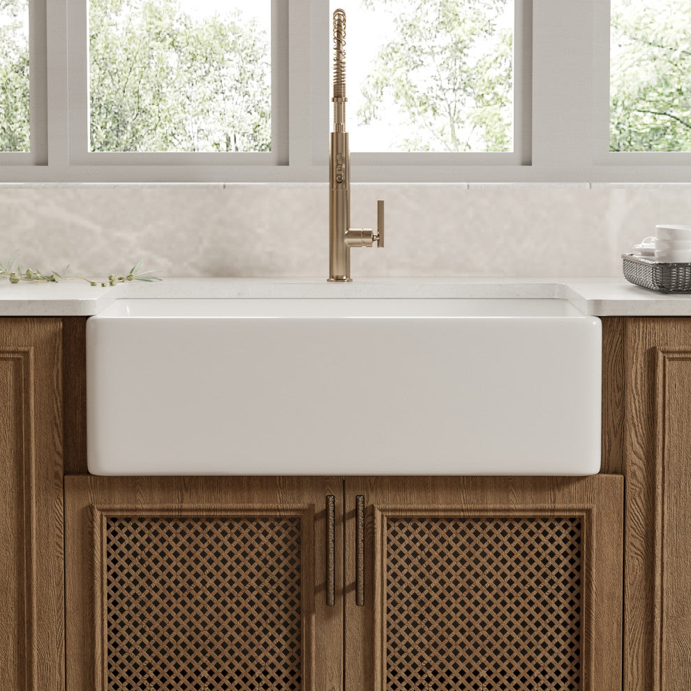 30"L x 18"W Farmhouse Kitchen Sink Single Bowl Kitchen Sink with Sink Grid
