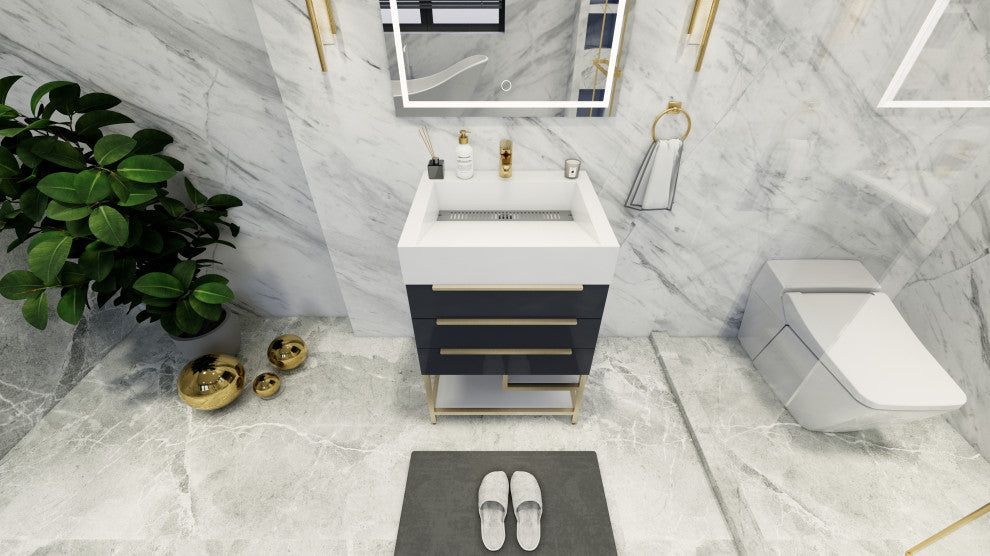 Madison 24" Freestanding Vanity with Reinforced Acrylic Sink, Dark Glossy Gray