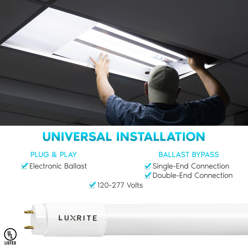 Luxrite 3'  T8 LED Tube Light 12W 3 Color Option 1560 Lumens 4 Pack