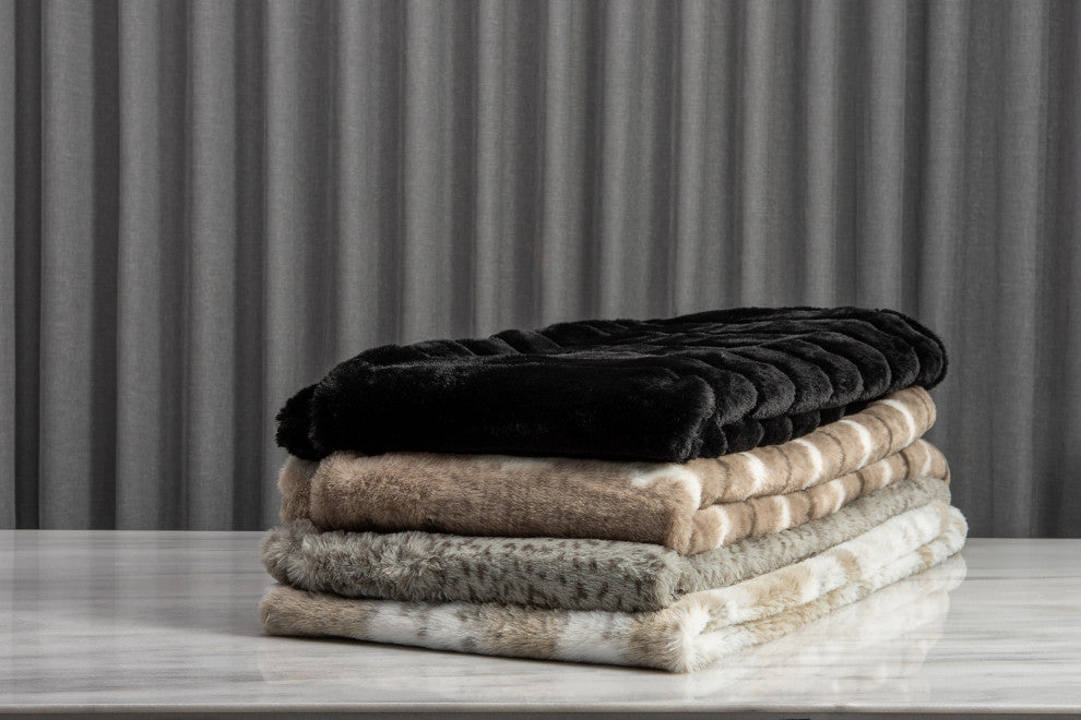 Limited Faux Fur Throw 50"x60", Black Jacquard