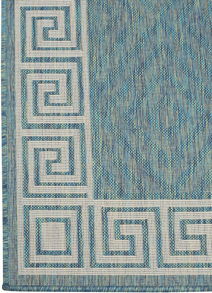 Outdoor Collection Geometric Area Rug - UV Safe Rug, Ocean, 5'3"x7'6"