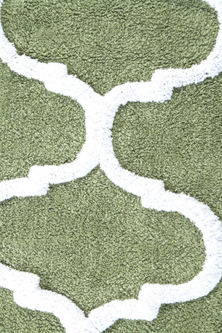 Cotton Dual Color Geometric Pattern Bath Rug, Sage Green/White, 34"x21"