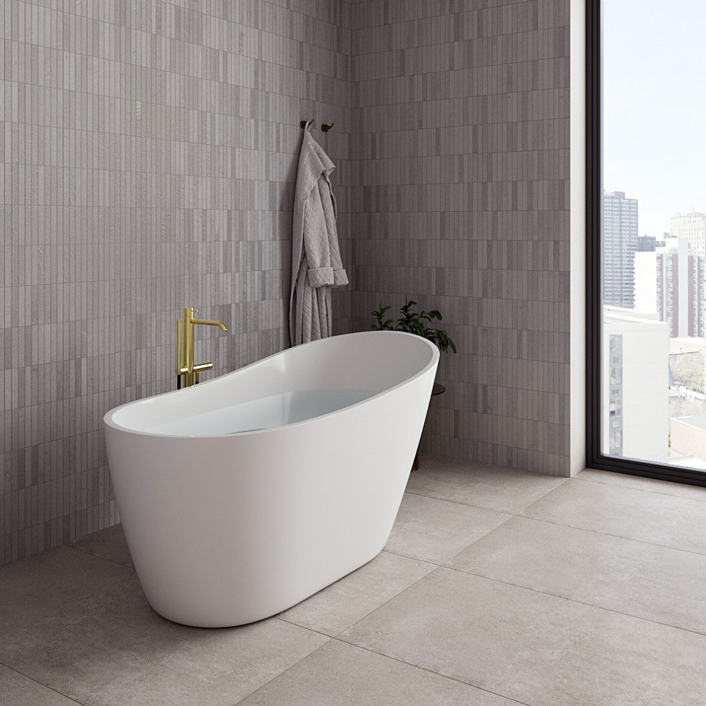 55" Streamline NDR-342-12-PBR Freestanding Tub, Tray, Drain in Polished Brass
