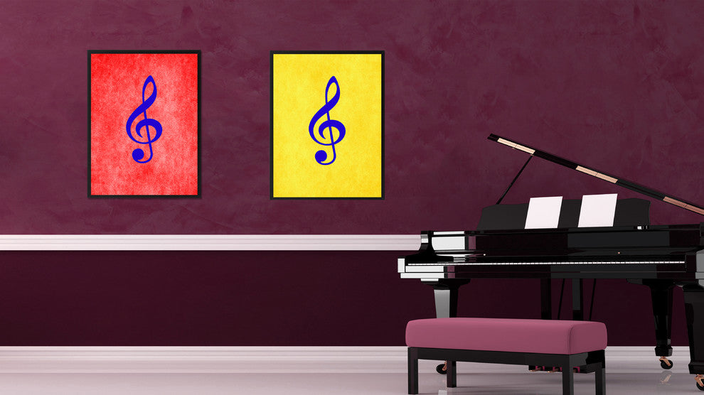 Treble Yellow Print on Canvas with Picture Frame, 22"x29"