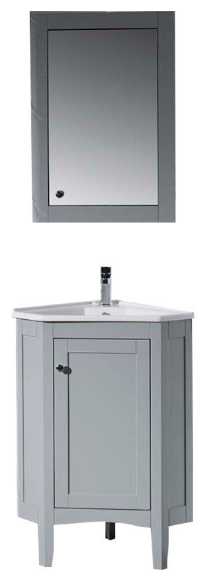 Monte 25" Corner Bathroom Vanity With Medicine Cabinet, Gray