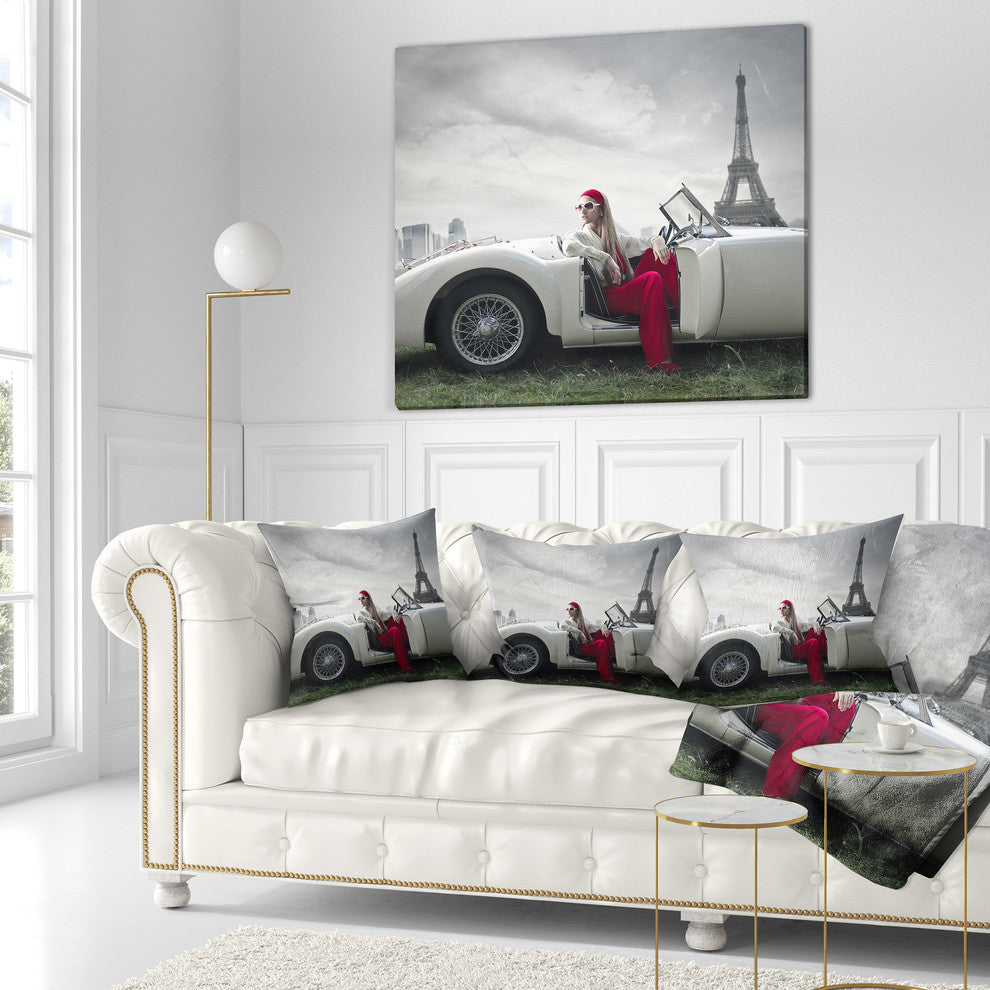 Fashion Woman in Car Cars Throw Pillow, 18"x18"