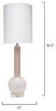 Studio Table Glass Lamp, With Tall Thin Drum Shade, Pink