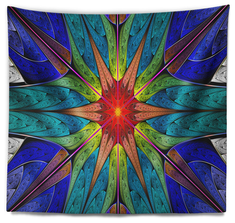 Budding Fractal Colorful Flower Abstract Wall Tapestry, 39"x32"