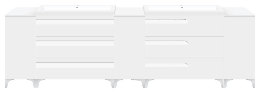 Freestanding White Vanity Set - Two Sink Bases Three 12 Side Bases, 108"