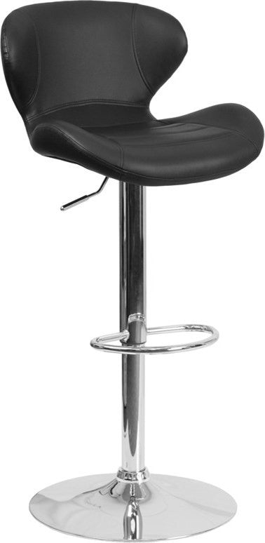 Estella Aila Mid-Back Black Vinyl Swivel Adjustable Barstool