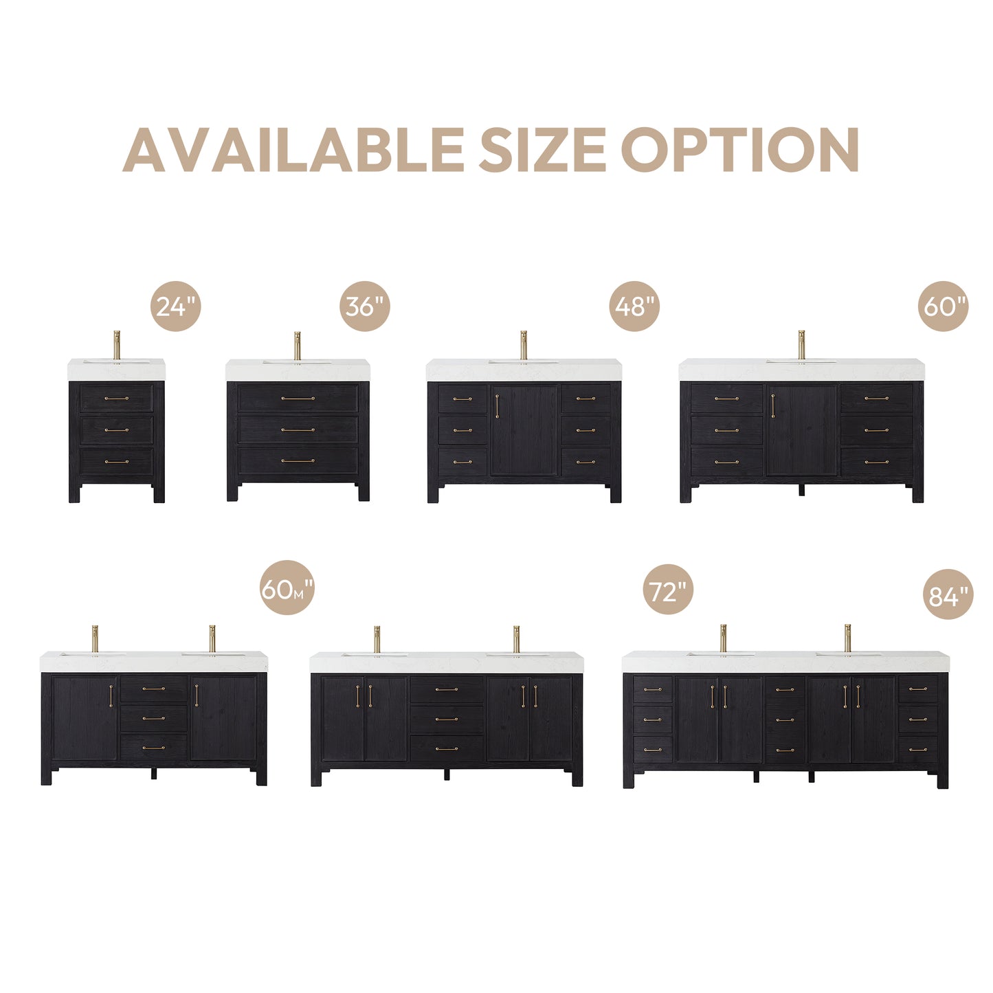 Leon Bath Vanity With Composite Stone Top, Fir Wood Black, 24", No Mirror