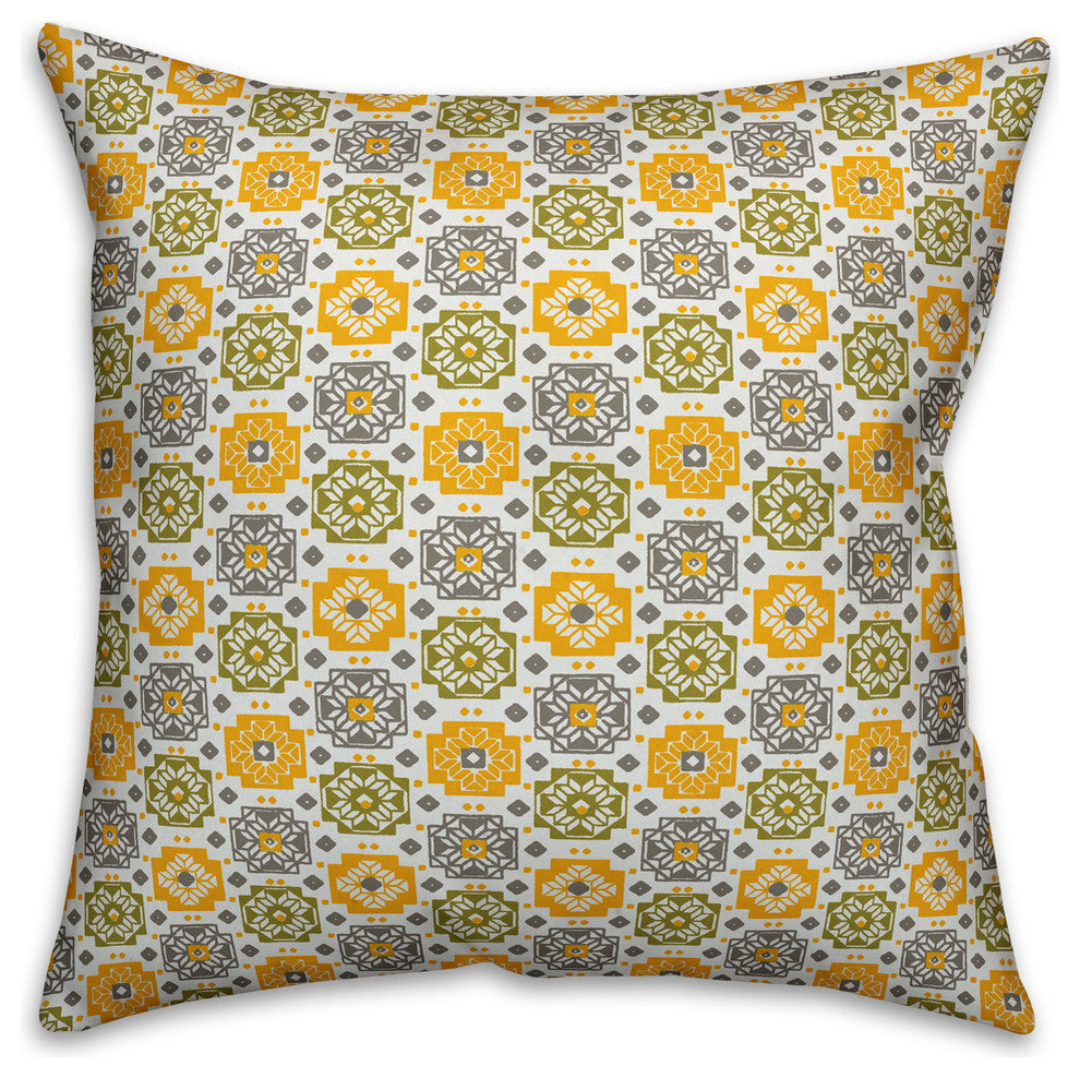 Square Flowers, Yellow Throw Pillow, 16"x16"