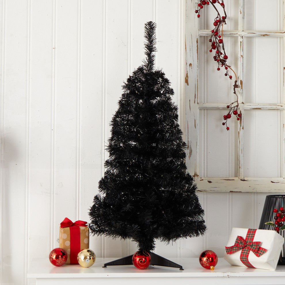 3' Black Artificial Christmas Tree With 50 LED Lights and 118 Bendable Branches